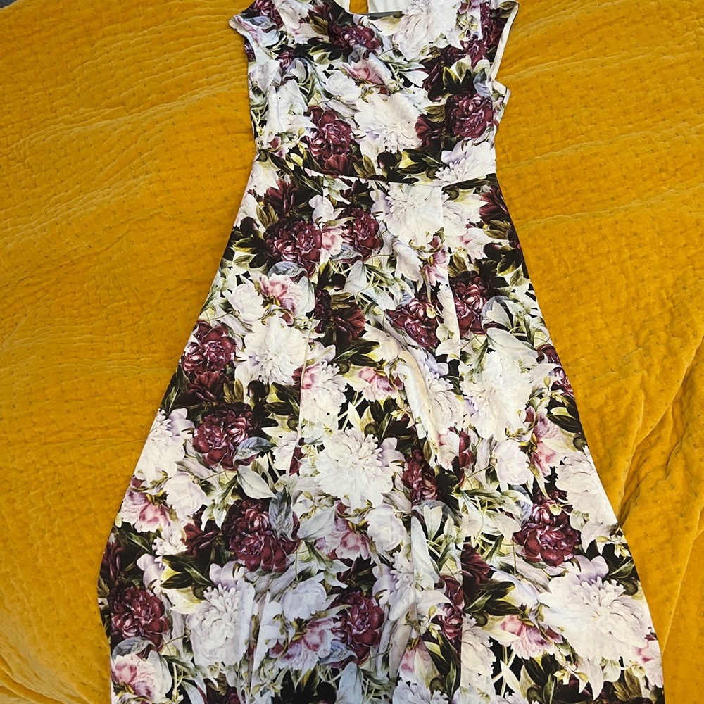 Aritzia Babaton Floral Midi Dress - Cream and Purple